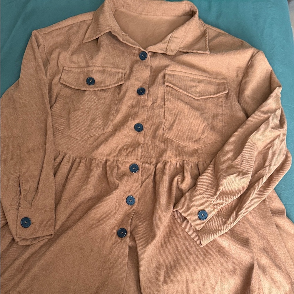 Tan Button-Up Shirt Dress